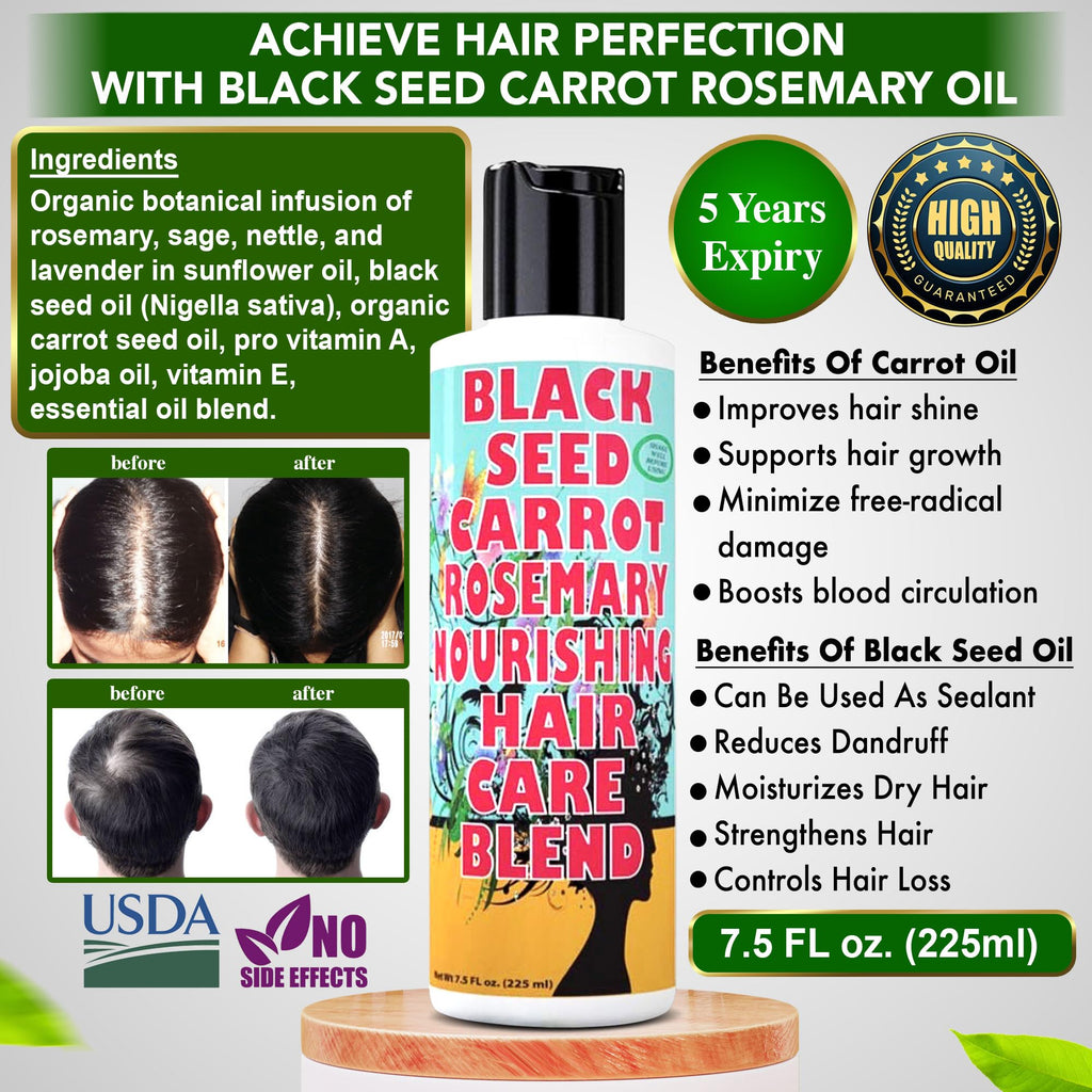 SweetSunnah Natural Black Seed and Carrot Rosemary Hair Growth Oil Formula 5 fl oz (150 ml)