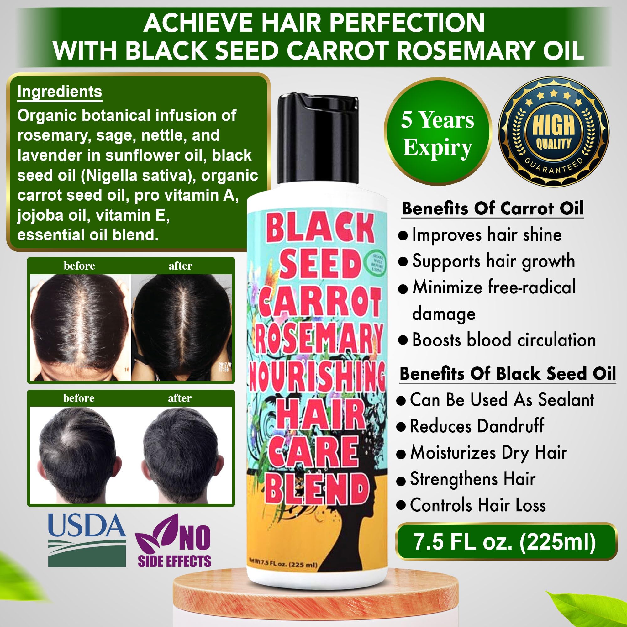 SweetSunnah Natural Black Seed and Carrot Rosemary Hair Growth Oil Formula 5 fl oz (150 ml)