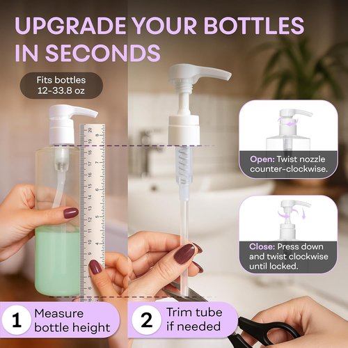 Brightfrom Universal Dispensing Pump - Ideal for Shampoo & Conditioner | Fits Most Bottles, 2 Pack, White/Black