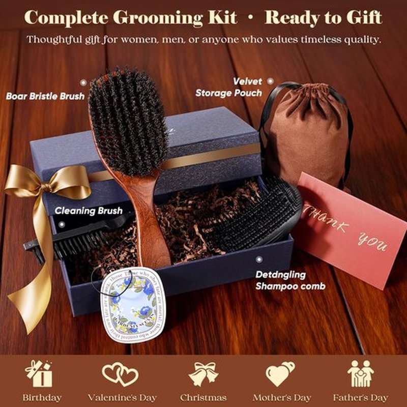 Boar Bristle Hair Brush Since 1965 British Craftsmanship, Handmade Natural Wooden Slick Back Hairbrush/Beard Brush, Pure Soft Bristles Gentle Detangling Women Men Kids Thin Fine Hair, Smooth & Shine