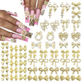 RODAKY 58PCS Bow Nail Charms Gold Charm for Nails Crystal Heart Bowknot Nail Art Gems Rhinestone Luxury Cute Nails Decoration for Manicure Design DIY