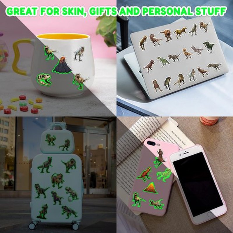 96 PCS T Rex Dinosaur Pre-Cut Temporary Tattoos Birthday Party Decorations Favors Supplies Decor 3D Tyrannosaurus Rex Dino Trex Cute Stickers Boys Girls Gift School Prizes Rewards (Luminous)
