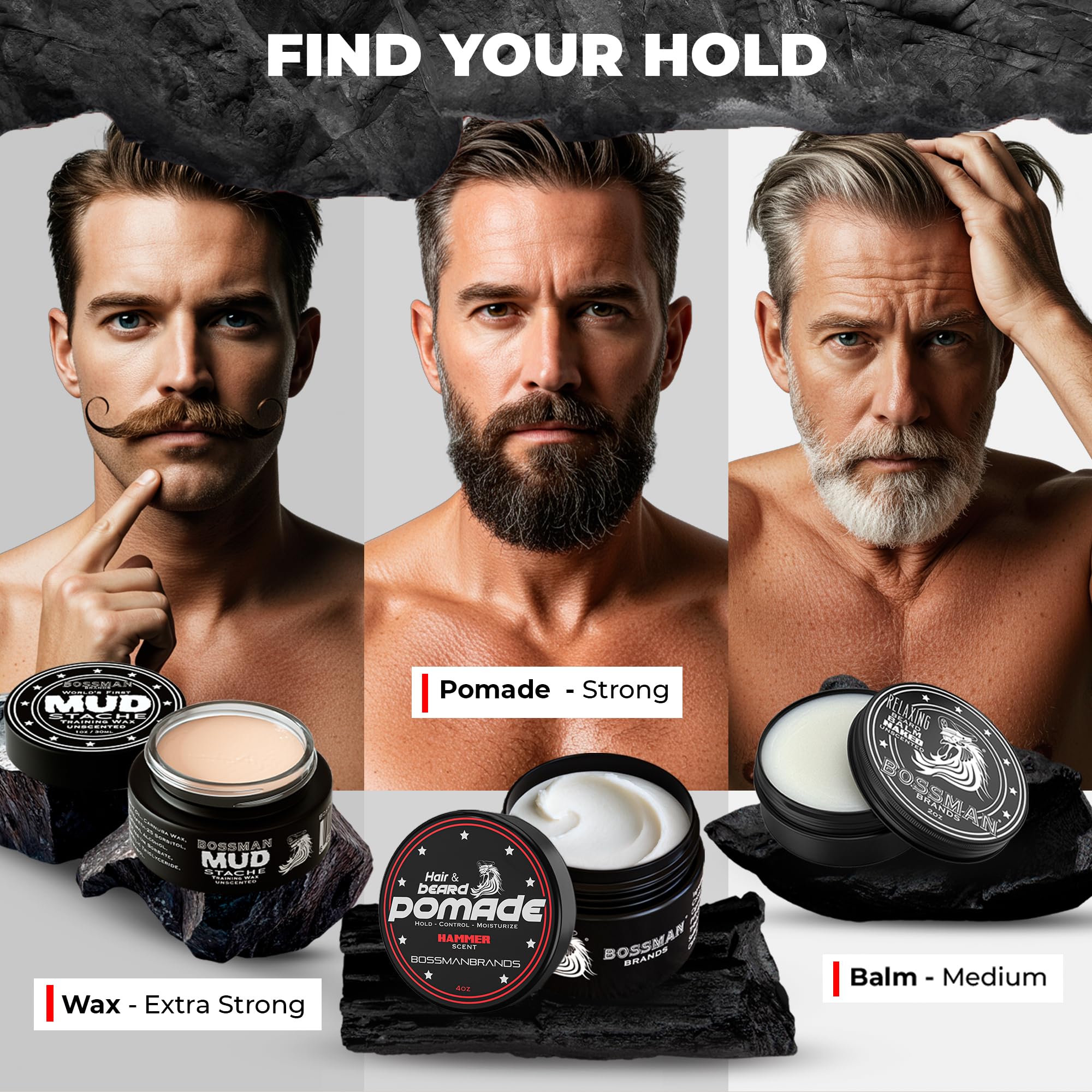 Bossman Hair & Beard Pomade for Men (Hammer Scent) – Medium Hold & Moisturizing for Hair, Beard & Mustache Styling – Made in USA