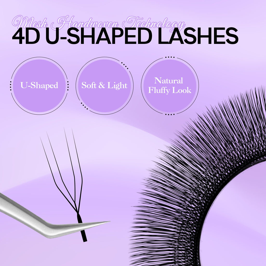 Natuhana 4D U Shape Lash Extensions Easy Fan Russian Volume U Eyelash C/D Curl 0.07mm Natural U Shaped 12 Rows Premade Eye Lashes Supply(Black,0.07C,8-14mm)
