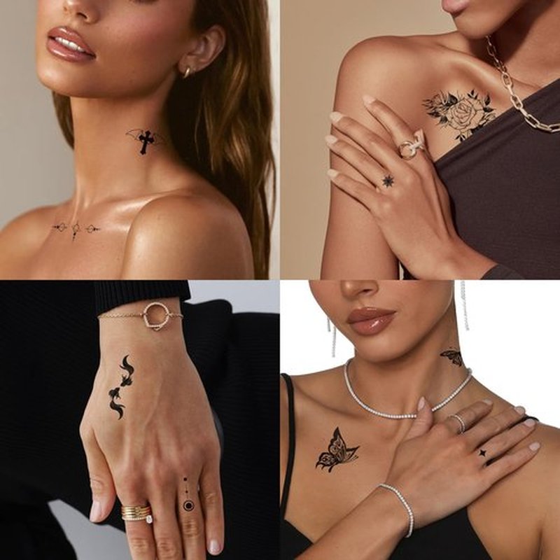 Temporary Fake Small Tattoos Sticker Adult Women Men Kids, Rose Butterfly Waterproof Realistic Neck Hand Finger Temporary Tattoos (52 Sheets-410+ Styles)