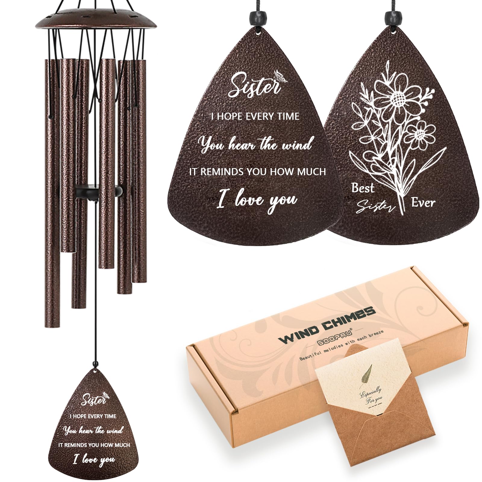 Soopau Sister Gifts, 32" Bronze Wind Chimes Sister Gifts for Women, Gifts for Sister, Sisters Gifts from Sister, Gifts for Sister in Law, Best Sister Ever Gifts