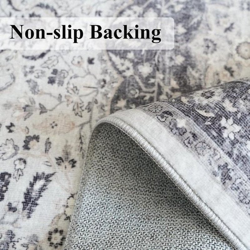 Hallway Washable Runner Rug - Vintage Soft Non-Slip Indoor Carpet | 2'6'' x 14', Grey