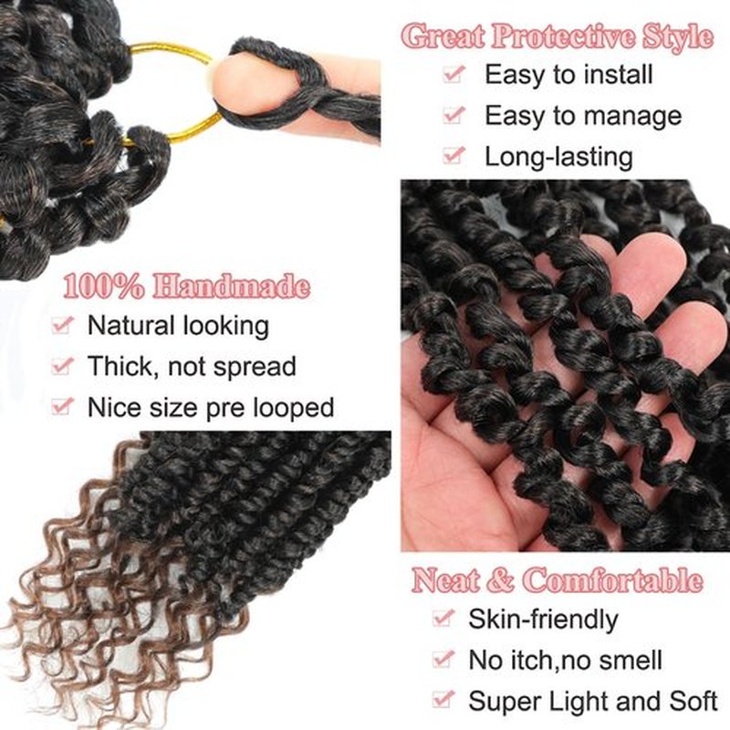 Alrence Passion Twist Crochet Hair 8 Packs Pre twisted Passion Twist Hair For Women Soft Bohe Pre-looped Crochet Braids (14 Inch (Pack of 8), 1B/30)
