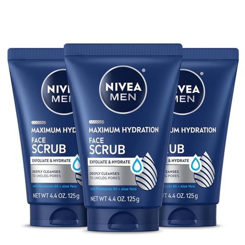 NIVEA MEN Face Scrub - Maximum Hydration Exfoliating Wash with Aloe Vera & Provitamin B5 | 4.4 Oz Tube, Pack of 3