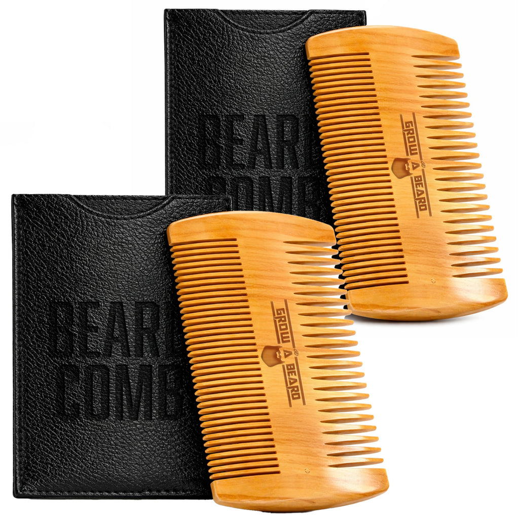 Wooden Beard Comb for Men & Case, Great Mustache Comb for Men, Dual Action Beard & Mustache Comb With Fine & Coarse Teeth, Mens Pocket Wood Comb, Peine Para Barba de Hombre (2 pack Comb+Case)