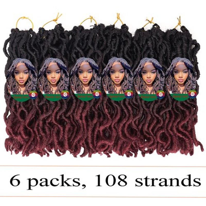 Faux Locs Crochet Hair 10 Inch 6 Packs 3 Tone Ombre Red Goddess Locs Crochet Hair for Black Women, Prelooped Gypsy locs Crochet Hair for Wavy Dreadlocks Crochet Hair Extensions, 1B/99j/530