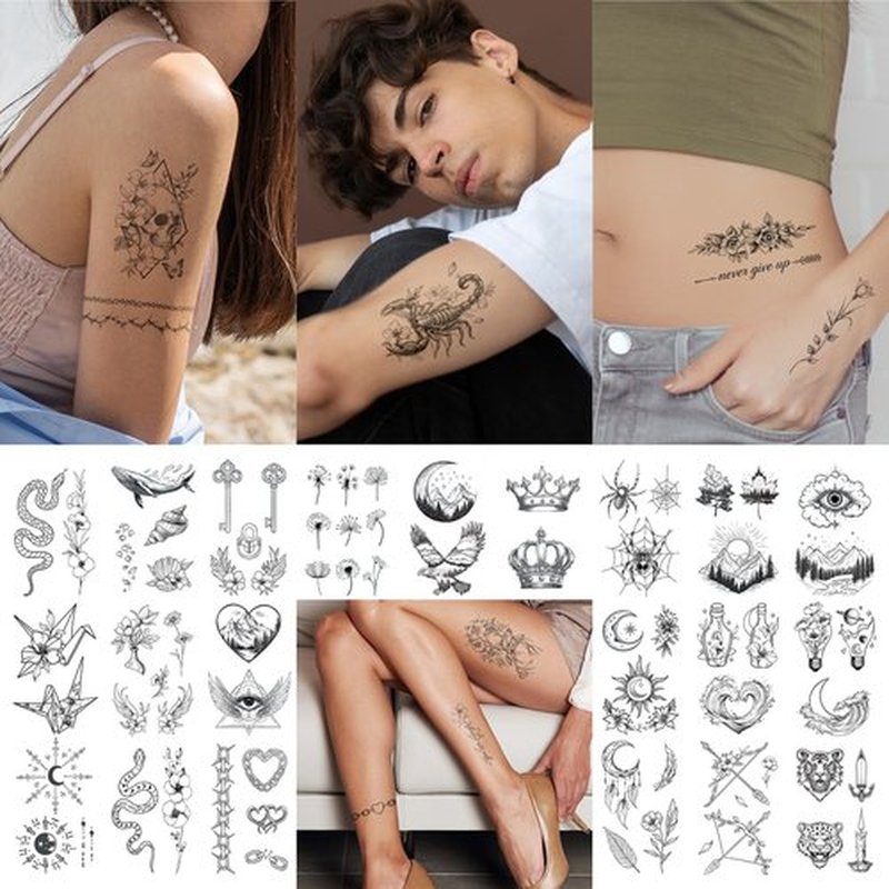 Cerlaza 100 Sheets Temporary Tattoos Adult, 320 Mixed Styles Fake Tattoos for Women Men, Realistic Waterproof Long Lasting Temp Tattoo Stickers, Semi Permanent Small Tattoo for Hand Finger