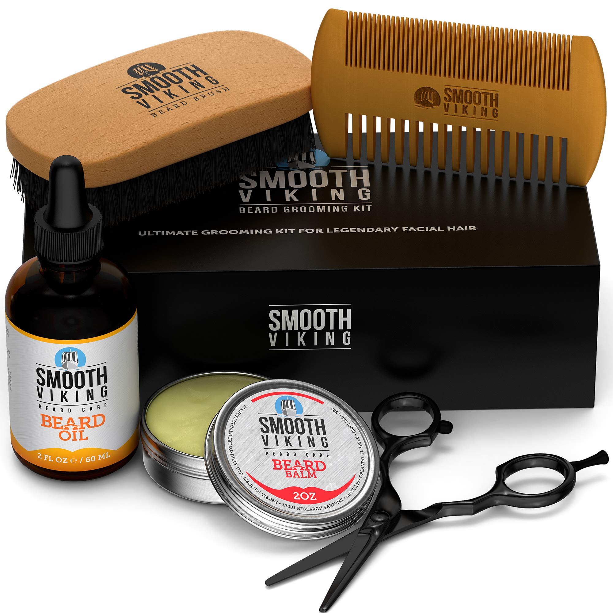 Beard Grooming Kit for Men, Beard Growth Kit with 100% Boar Beard Brush and Comb, Beard Trimming Set, Moisturizing Beard Oil and Balm, Beard Brush Kit - Beard Care Kit for Men Gift Set