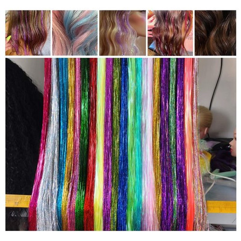 Hair Tinsel Kit 18 Colors, 8000 Strands, 48 Inches Heat-Resistant Glitter Hair Extensions with Application Tools, Holographic Fairy Hair Tinsel for Girls & Kids, For Christmas, Halloween (18 colors)