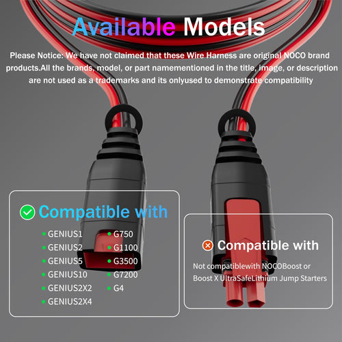 (2 Pack)10FT GC004 X-Connect Extension Cables, Fits for NOCO Smart Battery Chargers - Extension Cable Wire Harness Replacement Accessory, Compatible with GENIUS1, GENIUS2, G750, G1100, G3500