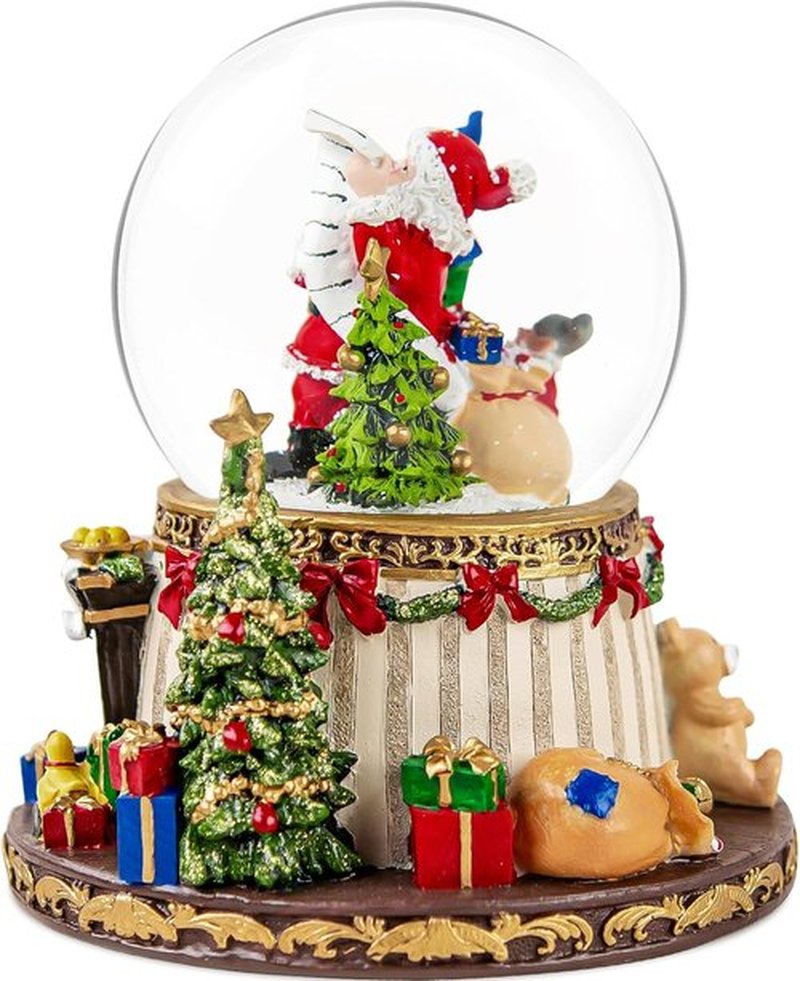Santa Claus Musical Snow Globe | Automatic Snowfall & Fireplace Flame | Christmas Home Decoration, Plays 8 Classic Tunes