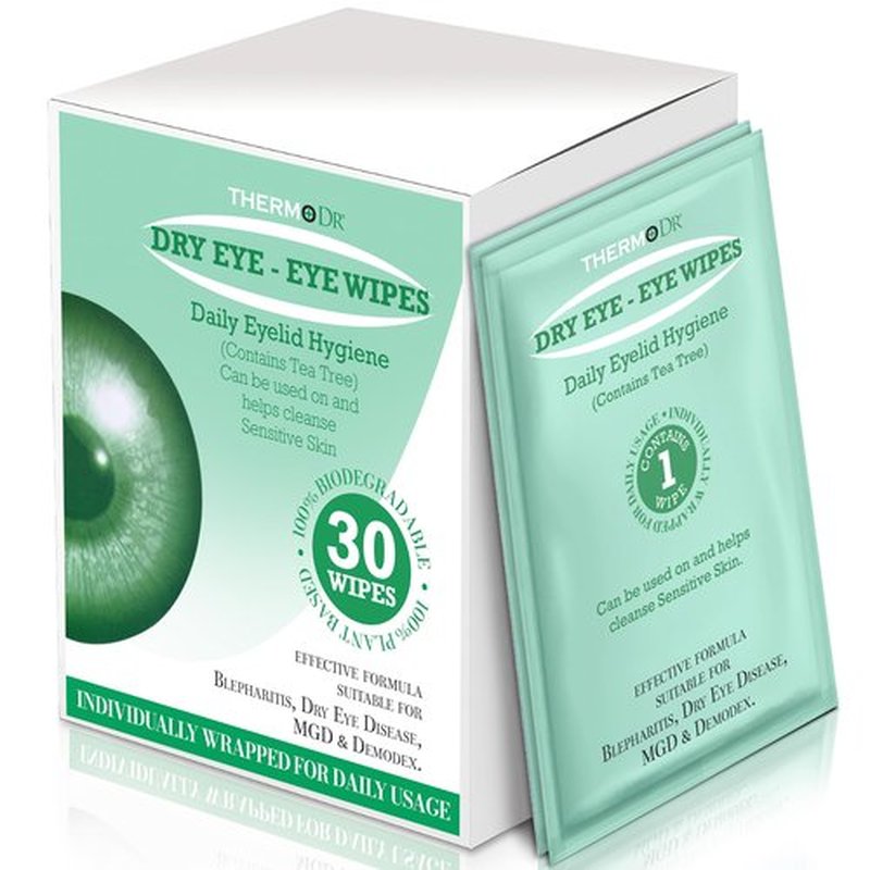 Eye Wipes for Dry Eyes - Tea Tree Eyelid Wipes Blepharitis, Tired, & Itchy Eyes - Tearless & Fragrance-Free Eye Cleaning Pads by ThermoDR - 30 Pcs