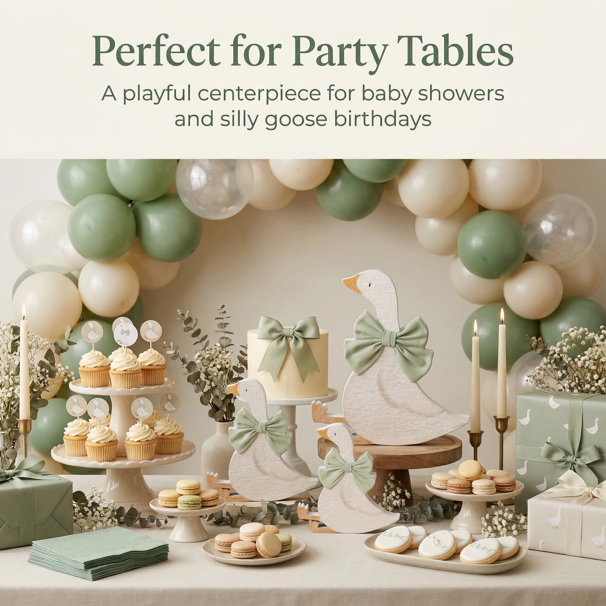 3PCS Silly Goose Birthday Party Decoration, Wooden Cute Goose with Pink Bow, Funny Table Centerpiece for Birthday Party Baby Shower, Desk Tiered Tray Decoration Rustic Farmhouse Gift, 5.9/4.7/3.9 Inch