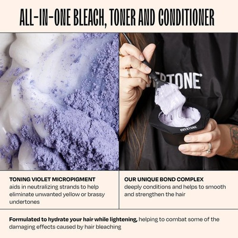Overtone The Bleach 30 Volume Hair Lightening System: At-Home Bleach Kit for Blonde & Light Base, Deep Lift Up to 7 Levels, Vegan & Cruelty-Free with Toning Pigment & Hydrating Formula ,9 oz