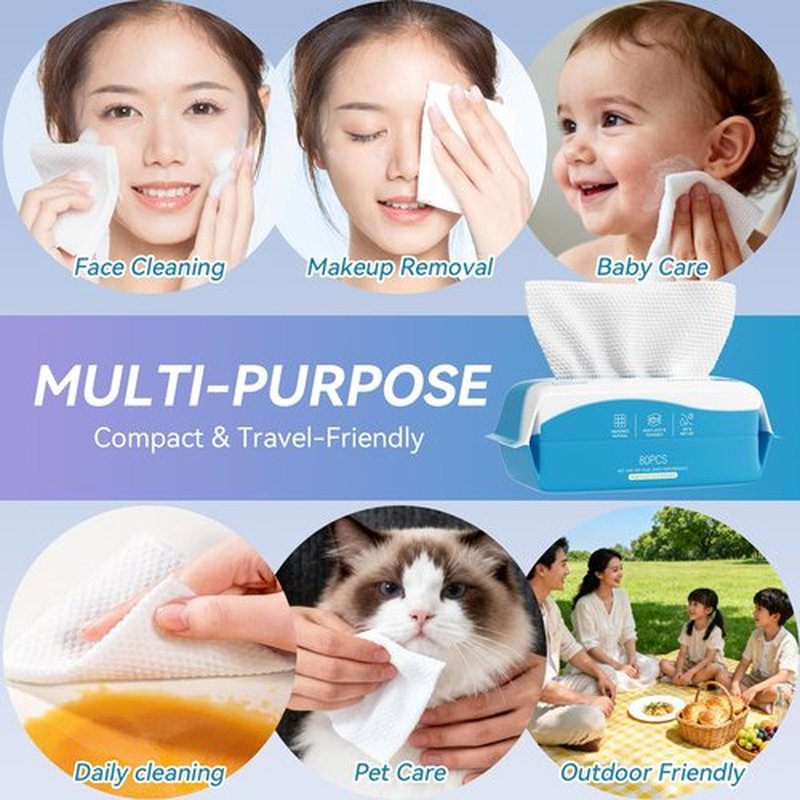 Cotpuredy Face Towels, Disposable Biodegradable Clean Facial Towelette for Sensitive Skin, Lint- free Face Cloths for Makeup Remover, Ultra Soft Dry Wipes, Skincare Women Cleansing 240 Count (3 Packs)