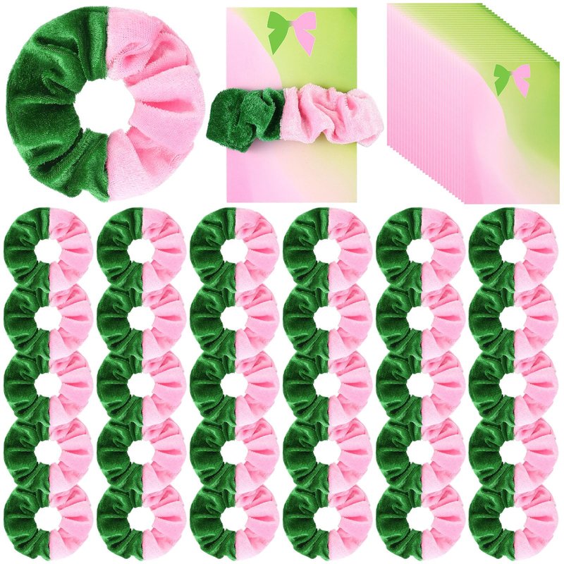 Yuxung 30 Sets Witch Party Favors Pink and Green Velvet Scrunchies with Princess Cards Wizard Witch Theme Party Gifts Soft Hair Ties Velvet Elastics Scrunchy Hairbands Hair Accessories for Women