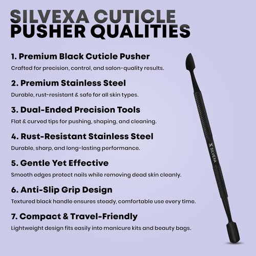 420C Stainless Steel Pro Cuticle Pusher and Nail Cleaner, Nail Polish Remover Manicure and Pedicure Nail Care Dual Ended for Fingernails and Toenails by SILVEXA