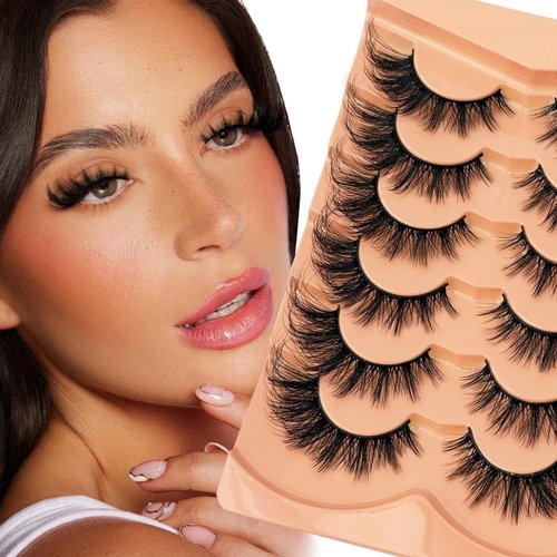 Cat Eye Lash Manga False Eyelashes Strip Lashes Wispy Fake Eyelash Volume Thick 18mm Long Mink Fluffy Fox Eyelashes Natural Look Spikes Anime Lashes 12 Pairs Pack