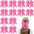 VOBOBE 12PCS Large Cheer Hair Bows for Cheerleader, Pink 8" Glitter Rhinestones Grosgrain Ribbon Elastic Band Ponytail Holder Hair Tie for Cheerleading Soccer Basketball Sport Competitions (Pink)