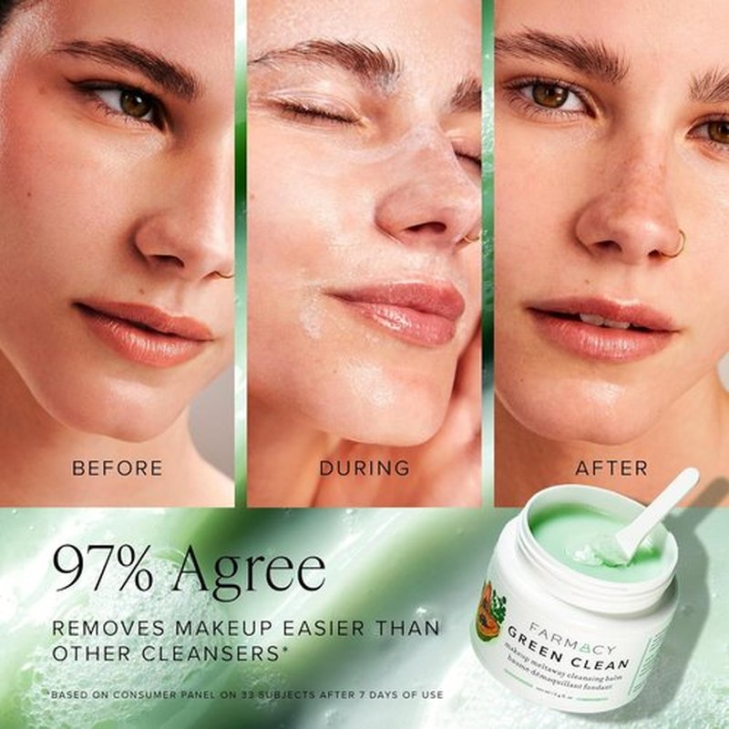 Farmacy Green Clean Makeup Remover Balm - Waterproof Oil Cleanser for Face | Hydrates & Softens Skin with Super Greens (12ml)