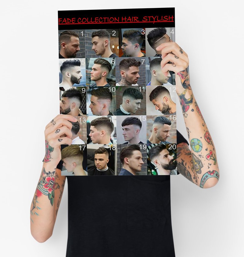 VMXWLL Barber Shop Decor - Fade Collection Men's Hairstyle Chart - Professional Canvas Wall Art for Barbershop & Salon - Haircut Reference Guide - Unframed 12x18 Inch