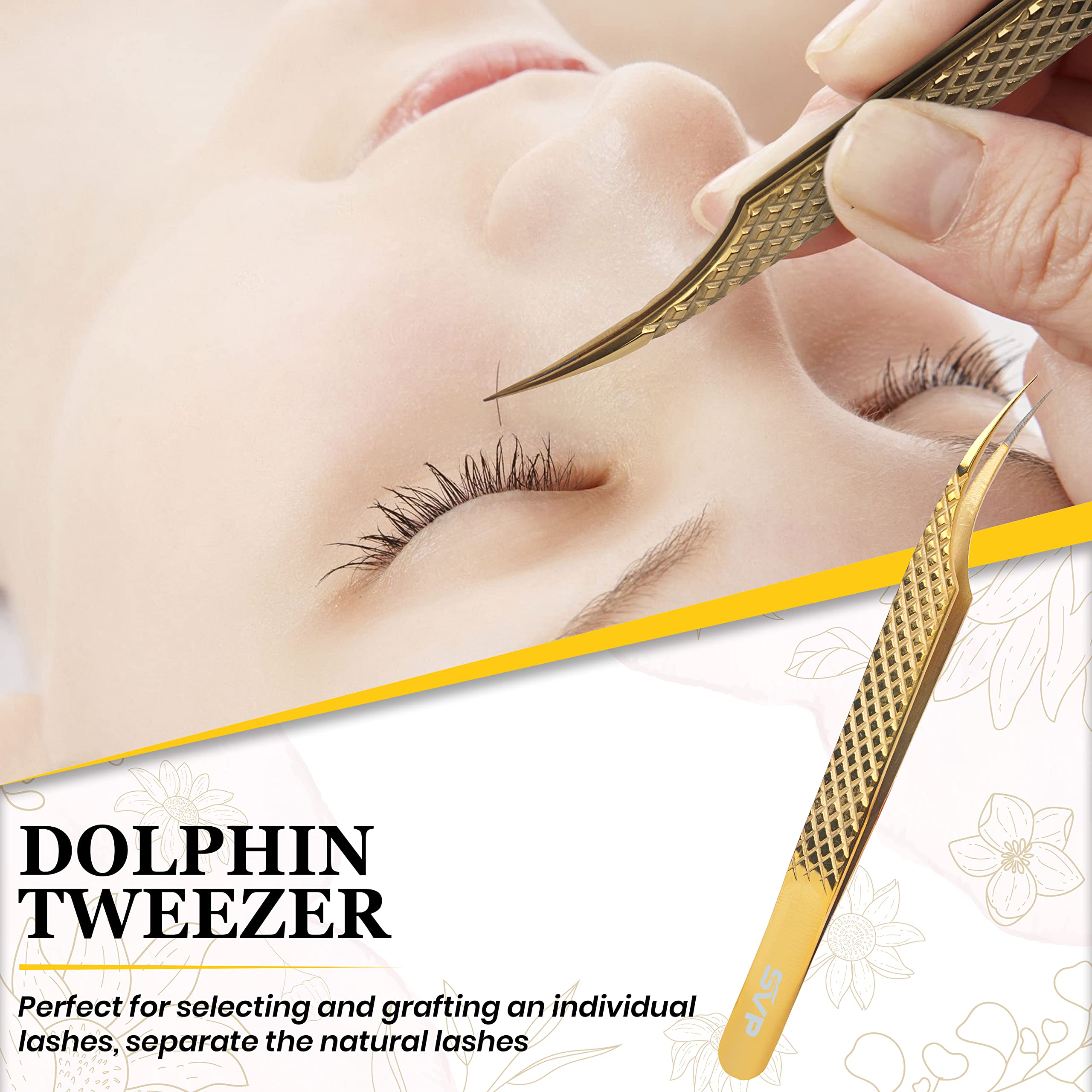 SV Fiber Tip Lash Tweezers for Eyelash Extensions with Diamond Grip, Pack of 5 - Professional Lash Extension Tweezers, High Precision Tweezers for Classic, Volume & Mega Volume Lashes with Case Box