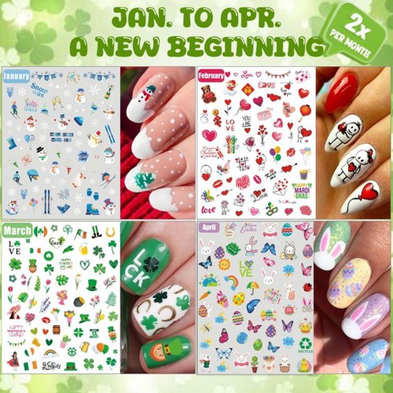 IDDFEVE 12 Months All Holiday Nail Stickers, 24 Sheets Seasonal Variety Pack 2 Pcs Per Month DIY Nail Art, Self-Adhesive Pegatinas Uñas for a Year of Halloween Christmas Thanksgiving&Valentine’s Day