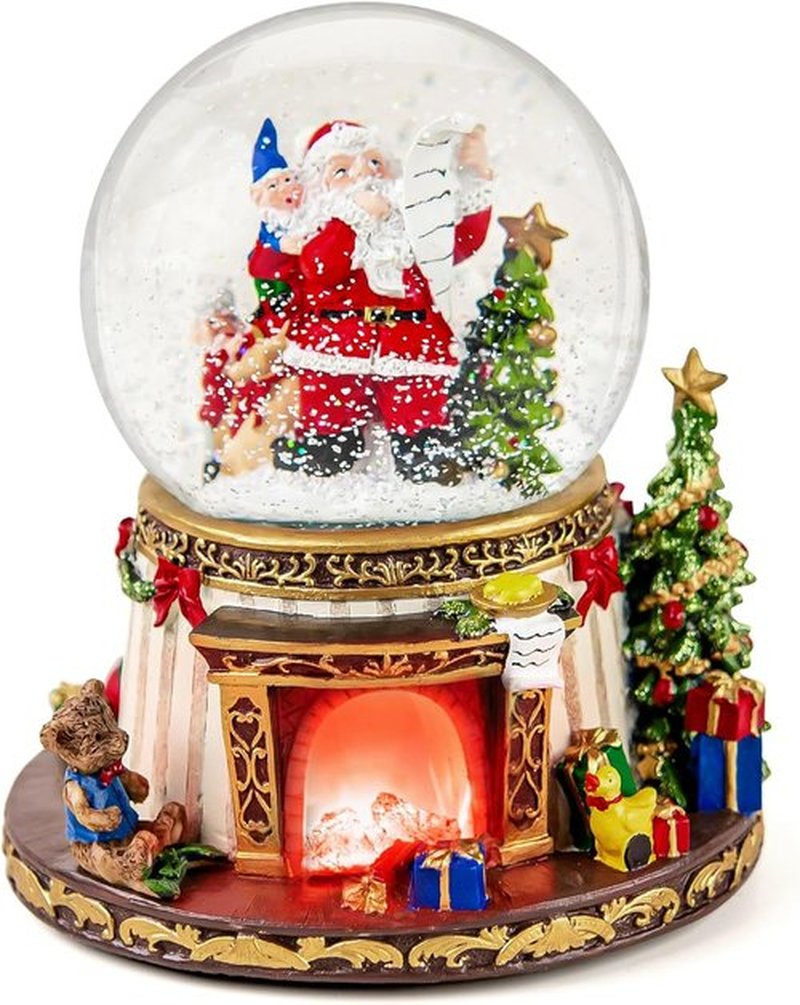 Santa Claus Musical Snow Globe | Automatic Snowfall & Fireplace Flame | Christmas Home Decoration, Plays 8 Classic Tunes