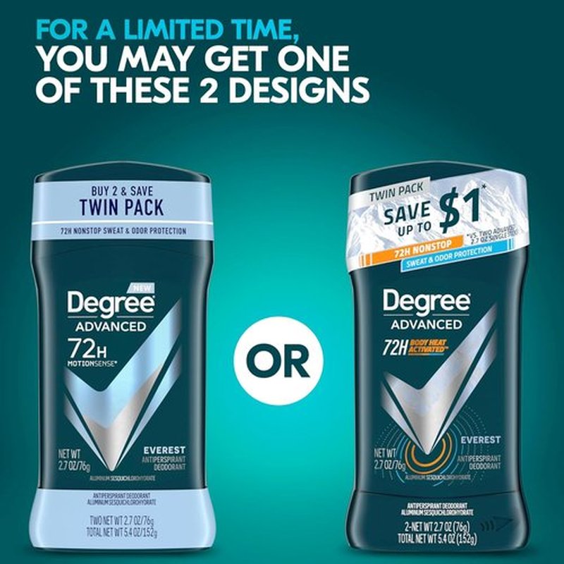 Degree Men Advanced Antiperspirant Deodorant - 72-Hour Sweat & Odor Protection | Everest Scent, 2.7 oz (2 Count)