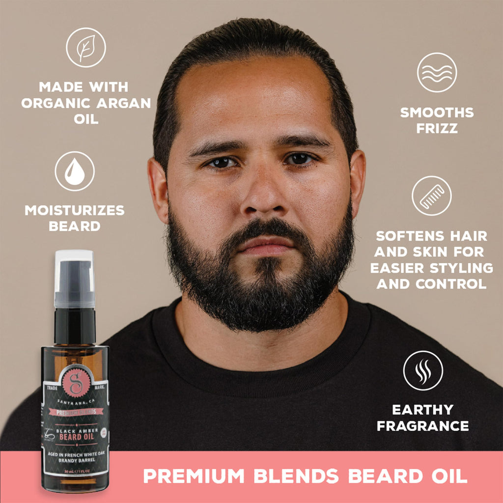 Suavecito Premium Blends Beard Oil - Leave-In Beard Conditioner For Softening Hair, Hydrating Skin, Eliminating Beard Dandruff, Healthy Beard Growth - Black Amber Fragrance - 1 oz