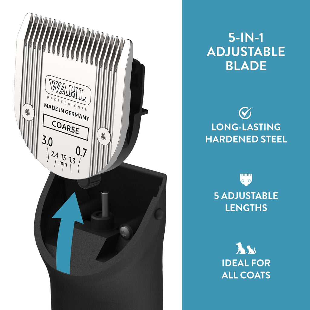 WAHL Professional Animal 5-in-1 Adjustable Blade Arco, Bravura, Chromado, Creativa, Figura, and Motion Pet, Dog, and Horse Clippers - Coarse (2179-401)