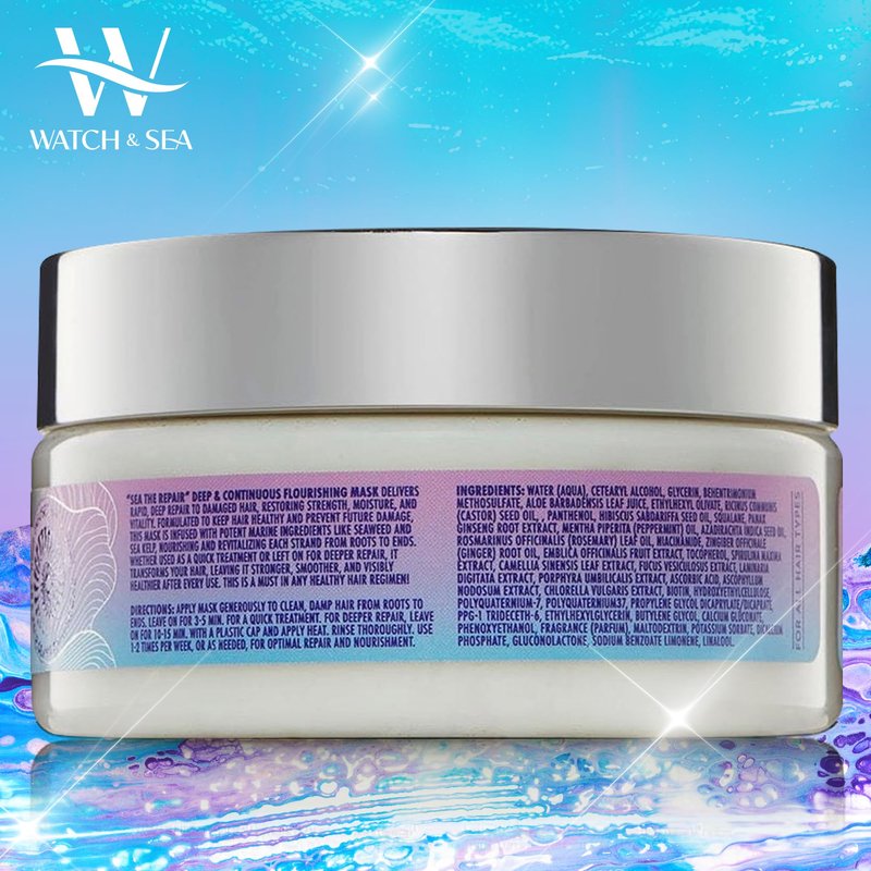 Watch & Sea Deep and Continuous Flourishing Hair Mask - Deep Conditioning Hair Mask for All Hair Types - Infused with Seaweed and Sea Kelp - 8 oz