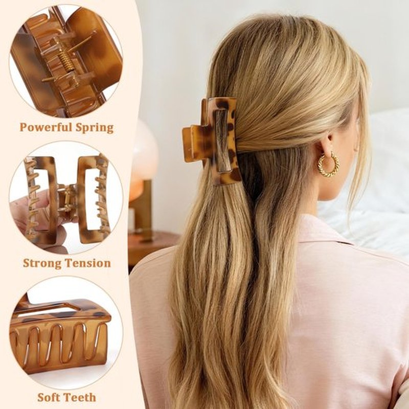 10 Pack Square Claw Clips, Big and Small Rectangle Hair Claw Clips, Non-slip Matte Large Hair Clips for Women, Strong Hold Claw Clips for Thick Thin Hair Accessories (Leopard Print Color)