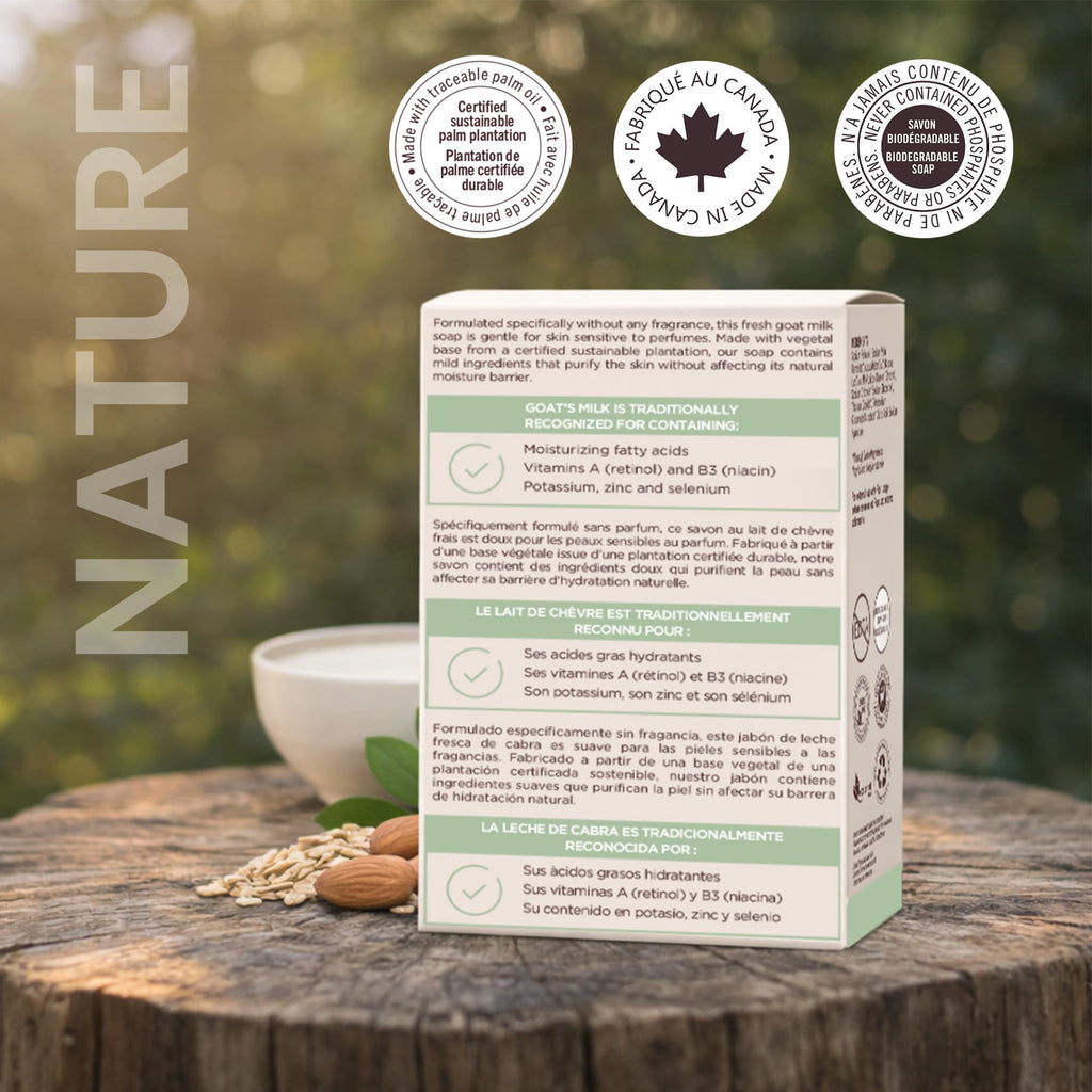 Nature Goat Milk Bar Soap, FRAGRANCE FREE, 5 oz (141 g), With Fresh Goat Milk, Vitamin A, B3, Potassium, Zinc & Selenium, Moisturizing & Gentle Cleansing
