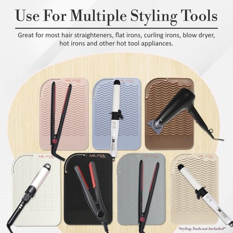 Milaya Beauty Vanity Accessories - Heat Resistant Mat – Silicone Flat Iron & Curling Iron Holder, Non-Slip Vanity Mat & Hot Tool Mat for Home, Salon, or Travel Use