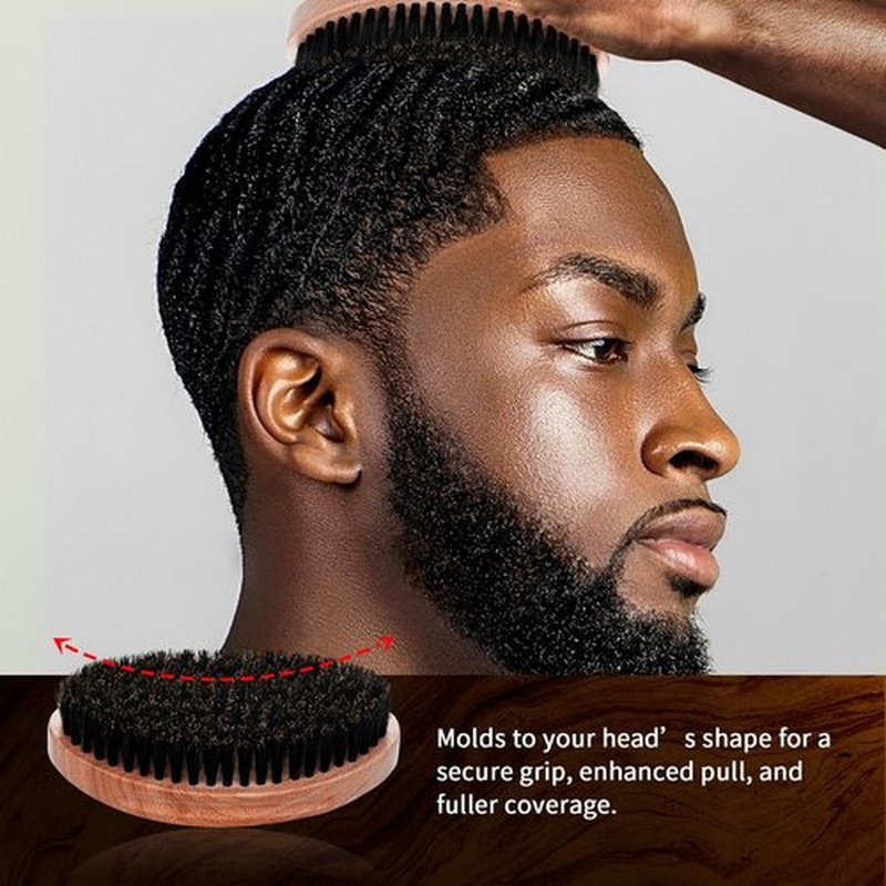 360 Curved Wave Brush For Men & Beard - Soft Hard Palm Wave Hair Brushes Wave Styler Great for Wolfing - Made with Beech Mix Nature Boar Bristle Brush for Barbers & Daily Use Black Hair (Coffee)