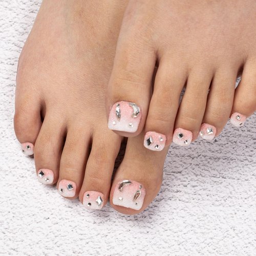 LOVFUL Handmade Acrylic Press on Toenails Berry Shake | Salon Quality 20 PCS Free Size Toe Nails | Reusable Fake Nails for Toe | T56