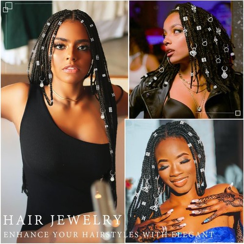 236PCS Silver Hair Accessories: Jewelry and Charms for Braids, Rings, and Cuffs - Ideal for Dreadlocks, Locs and Raves