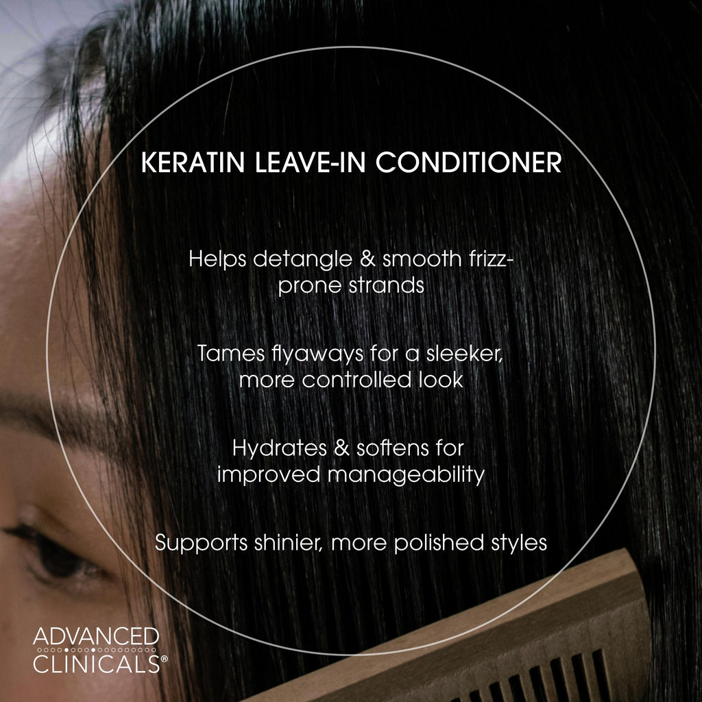 Advanced Clinicals Keratin Detangler Spray. Detangling Hair Spray for Strong, Shiny Hair. Lightweight, Leave-in Conditioner with Amino Acids, Vitamin B5, Olive Oil Softens and Nourishes Hair, 8 Fl Oz