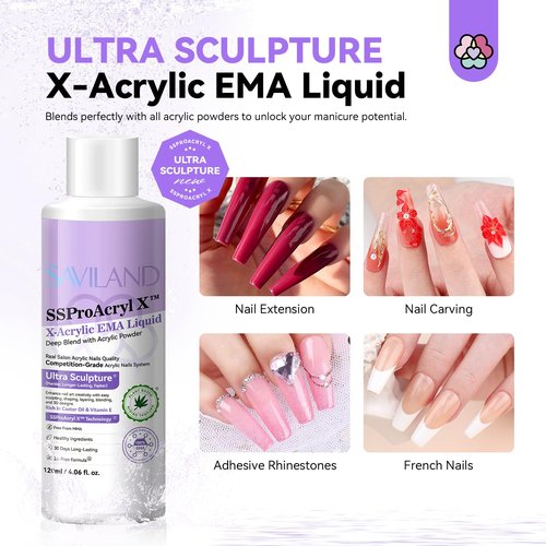 SAVILAND Monomer Acrylic Nail Liquid: 4 oz Acrylic Monomer for Nails Extension with 12# Nail Brush Dappen Dish for Beginners DIY at Home Professional Salon Use