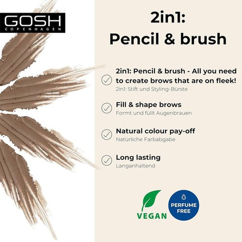 Gosh Eyebrow Pencil - Rich Brown Color for Defined Brows | Long-Lasting Formula