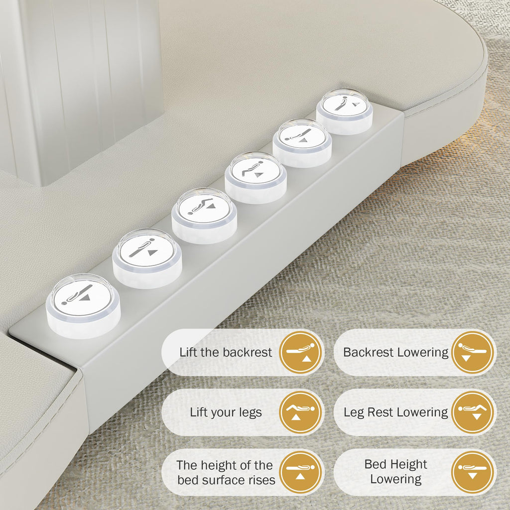 Professional Electric Spa Table/Chair with LED Light, 3 Motor Height Adjustment, Backrest, Leg Support Angle Adjustable for Massage, Facial, Medical, Tattoo, Waxing, Beauty Salon and More - White