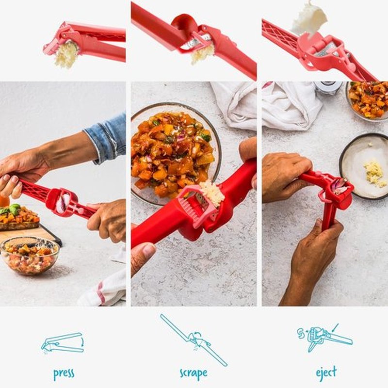Dreamfarm Garject Lite Garlic Peeler & Press - 2-In-1 Mincer with Ejector, Red Nylon