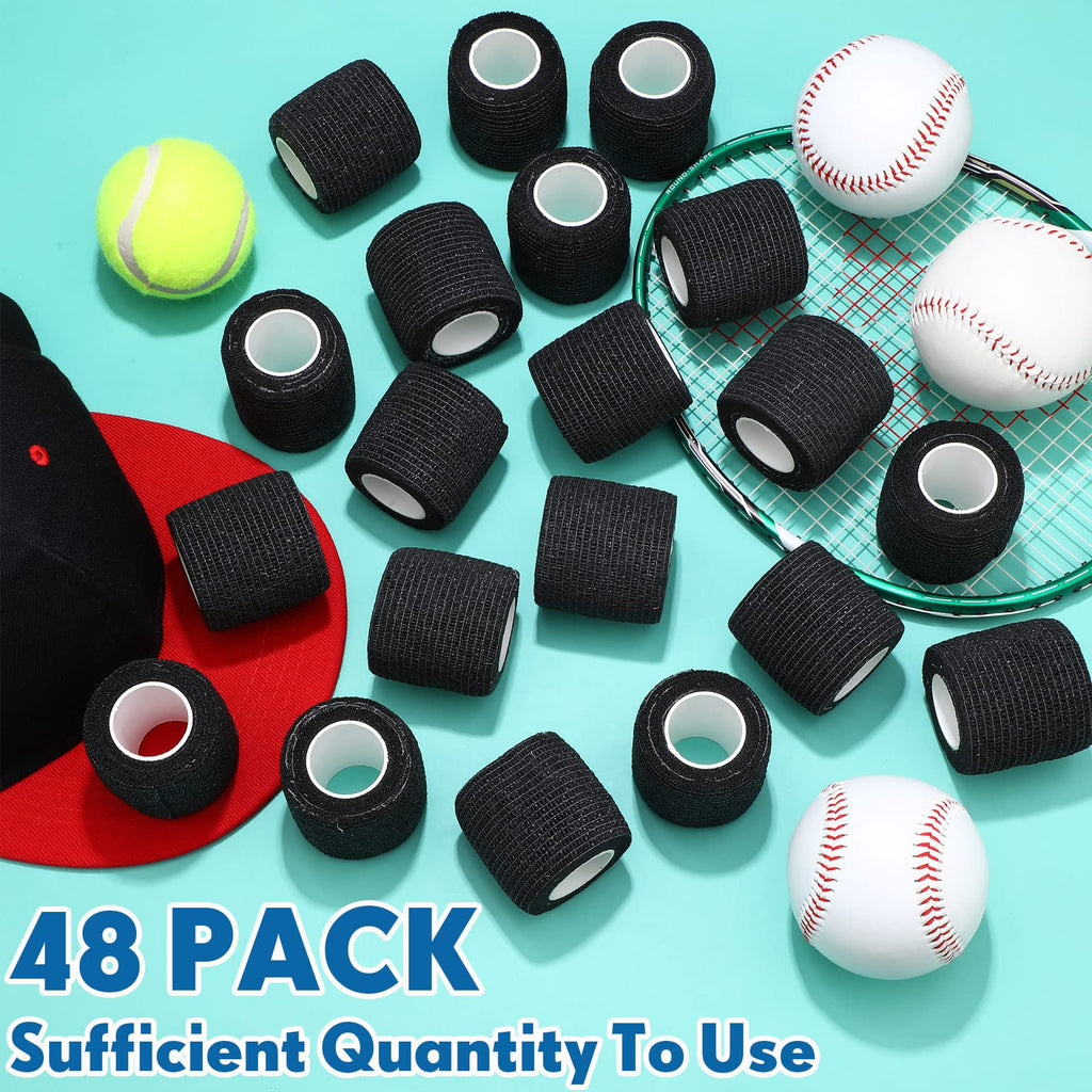 Treela 48 Pack Self Adhesive Wrap Bandage Bulk, 2 Inches x 5 Yards Self Adherent Cohesive Bandage Elastic Athletic Tape Breathable Wound Tape for Stretch Athletic Sports Wrist Ankle(Black)
