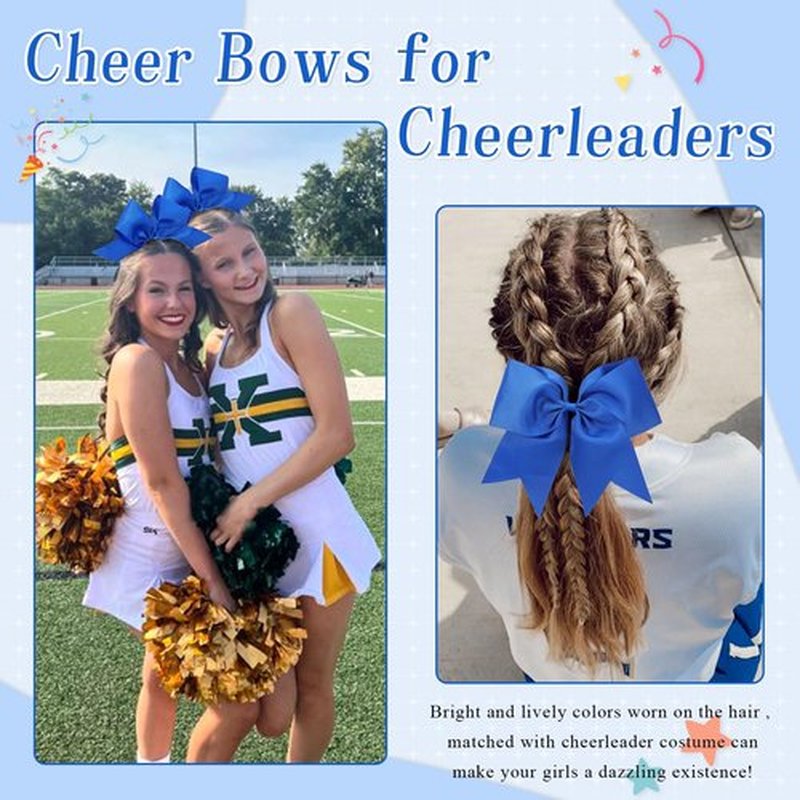 CN 30PCS 8" Large Cheer Bows, Cheerleading Bows Ponytail Holder for Girls, Grosgrain Ribbon Cheer Hair Bow with Elastic Hair Tie for Cheerleader College Sports Softball Competition (Blue)